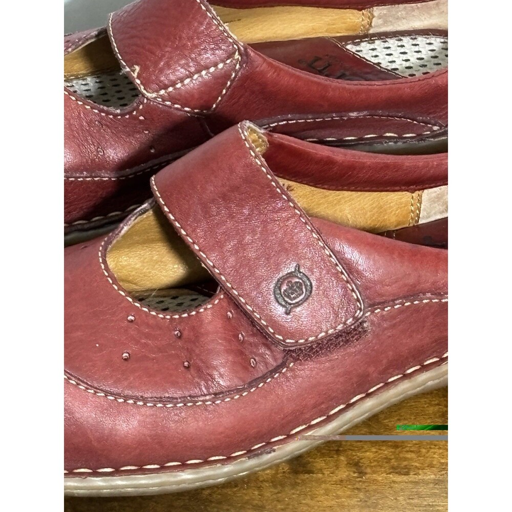 Born Mary Jane Mules Womens 7.5 Red Leather Slip On Shoe 38.5 Wide Strap Comfort - Picture 6 of 14
